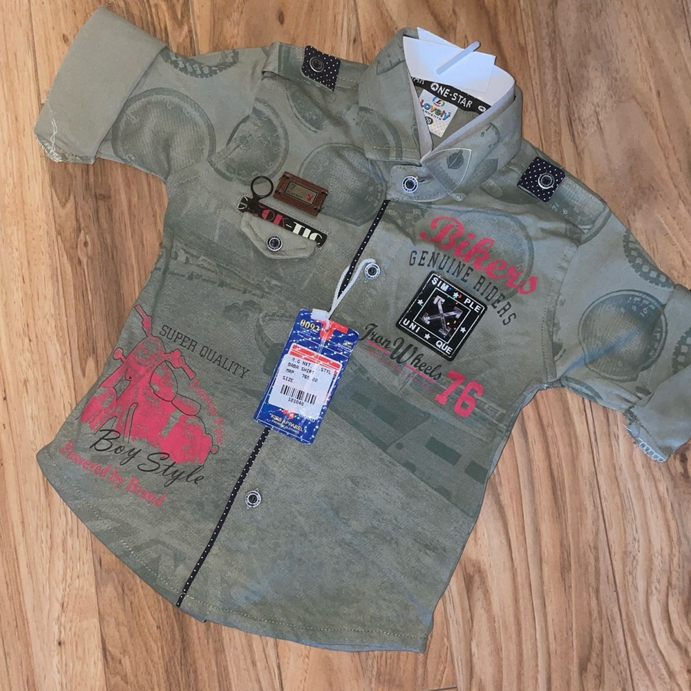 ONE-STAR Boys Shirt (20) SZ 4 By Lovely Garments Military Biker Look Chest 24 In